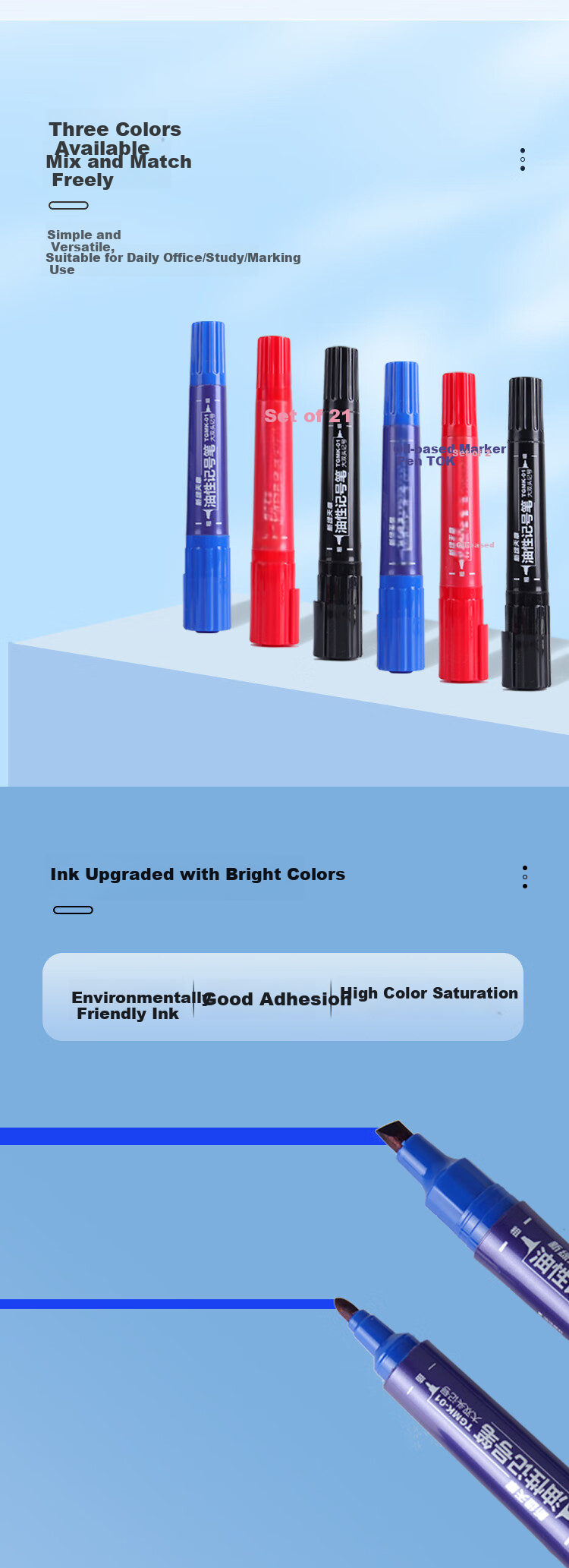 TANGO Marker Pen, Large Tip, Oil-Based, Thick Blue, 10-Pack, Check-In Marker Pen, Double-Ended, Quick-Drying, Express Delivery And Logistics Specialized Office Supplies 3