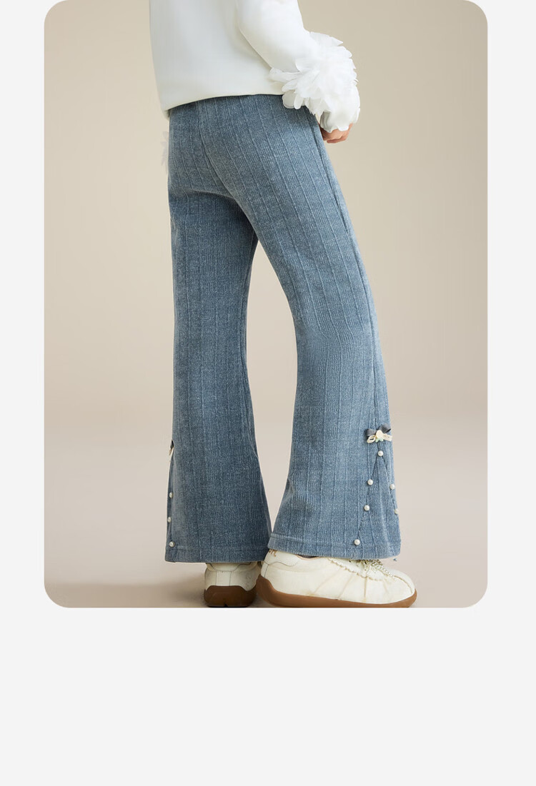 ASK JUNIOR Kids Corduroy Retro Flared Pants with Bow Girls Casual Long Trousers Spring 2026 16