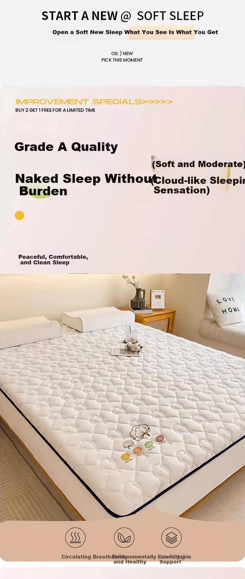 Nanjiren Class A Cotton Mattress, Xinjiang Cotton Mattress Pad, All-Season Student Dormitory Mat, Foldable Soft Pad, 120*200cm 3