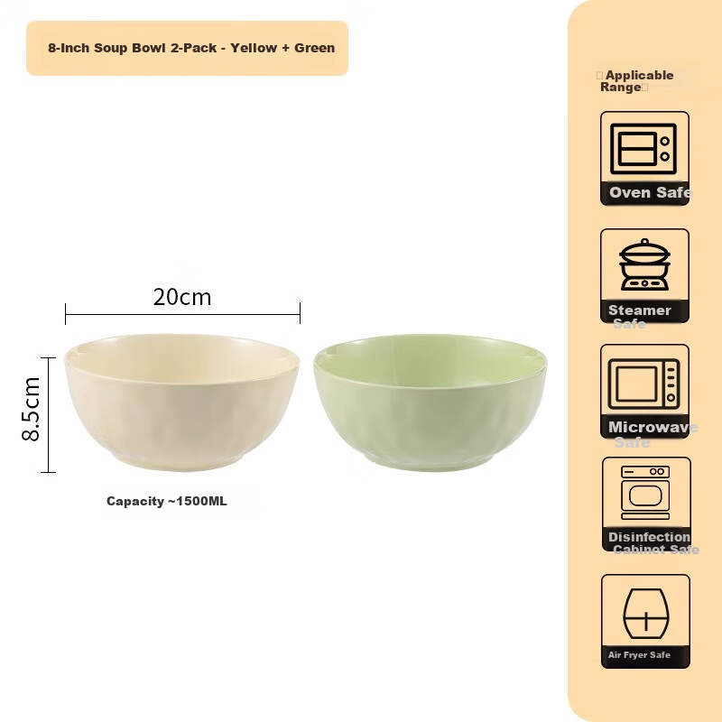 CERAMICS Cream-Colored Ceramic Soup Bowls, Large Bowls for Home Use, High Aesthetic Value, 2025 New Style, 8-Inch Large Size, Premium Noodle Bowls, Set of 2