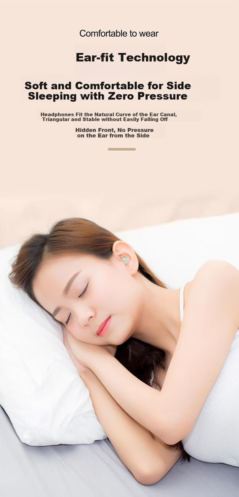 EARISE 2025 New Sleep Wireless Bluetooth Earphones, Compact Mini In-Ear High-Quality Noise-Cancelling Calling Ultra-Long Battery Life Side Sleeping No Ear Pressure, Skin Color, Bluetooth Headphones 3