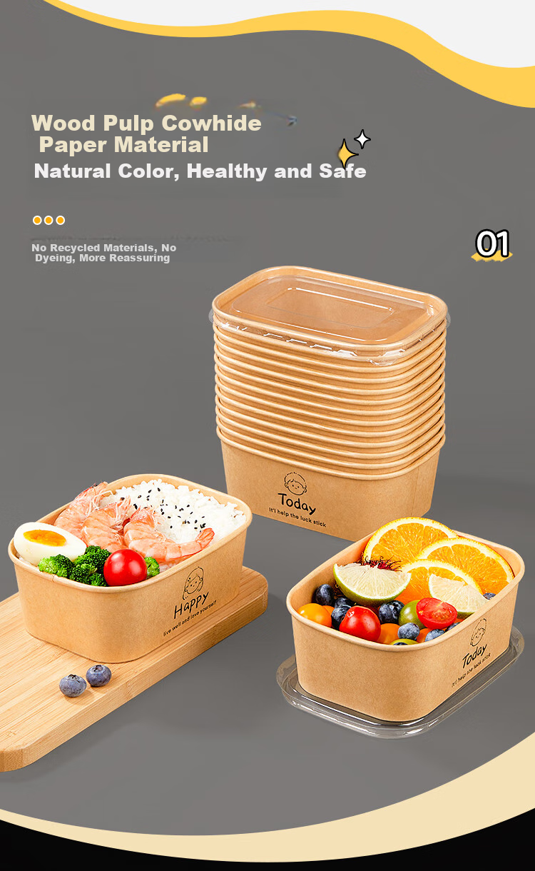 YOUAO Disposable Plates, 500ml*20 Pieces, Thickened Large Size, Biodegradable Kraft Paper Plates, Waterproof And Oil-Proof, No-Wash Tableware 3