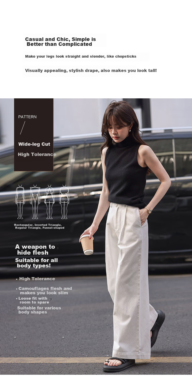 MT American Street Style Denim Jeans Spring Autumn Simple Loose White Cotton Wide-Leg Pants Off-White L 6