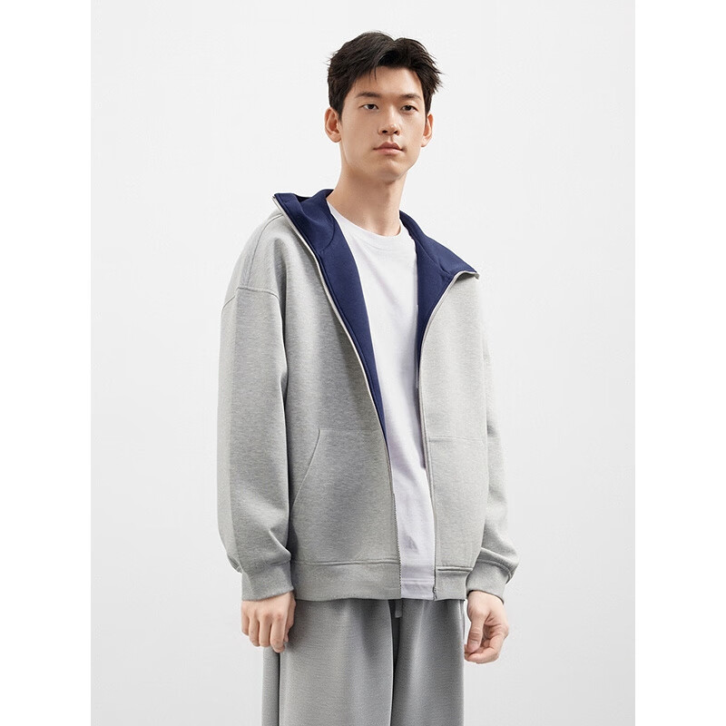 GXG Men's 25th Anniversary Autumn New Dual-Color Casual Open-Front Sweatshirt, Gray, Size 180/XL