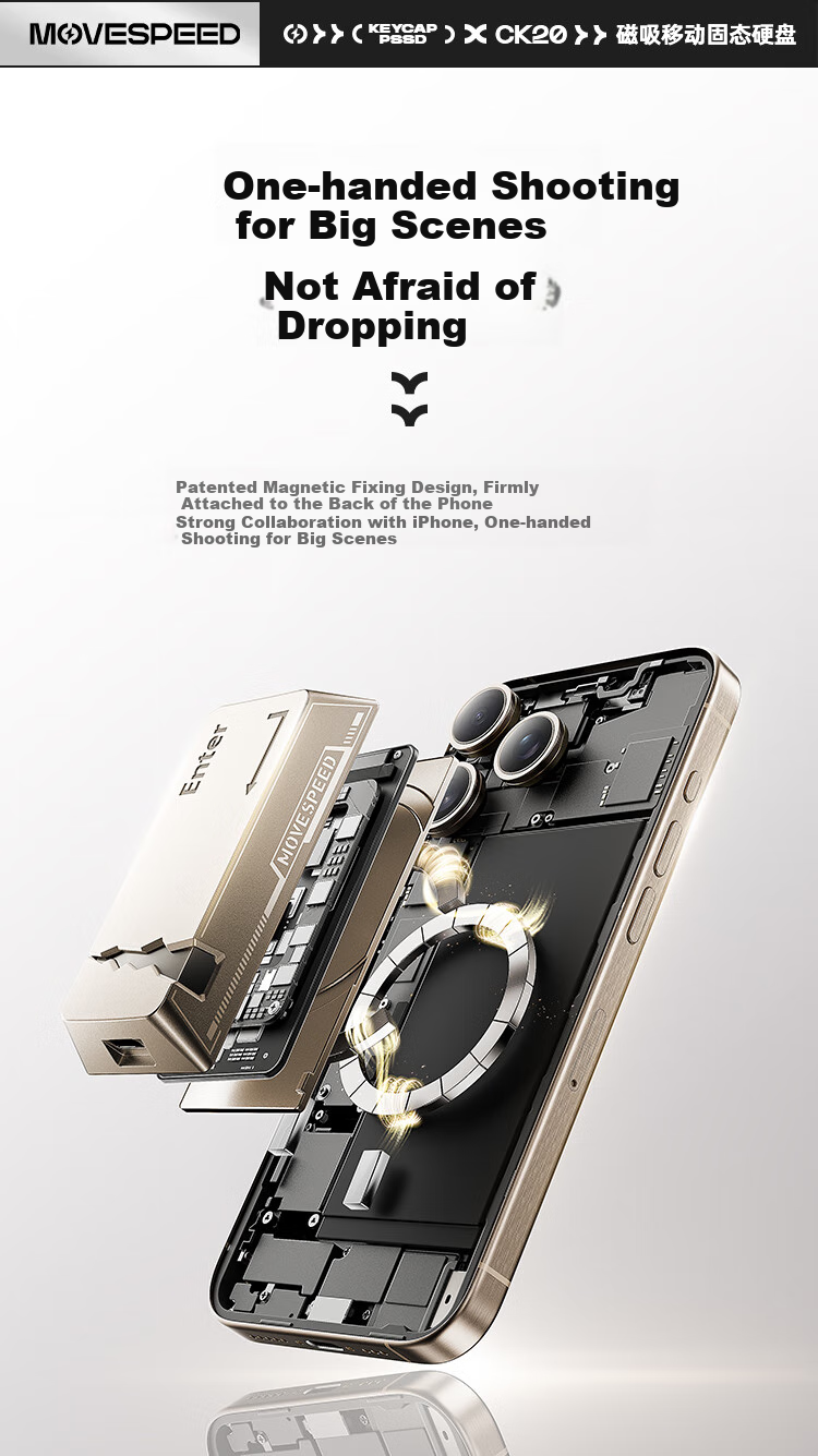 MOVE SPEED 512GB Portable SSD External Solid State Drive Magnetic Attachment Compatible with iPhone 17 Pro Max Apple Phone 2060MB/s 3