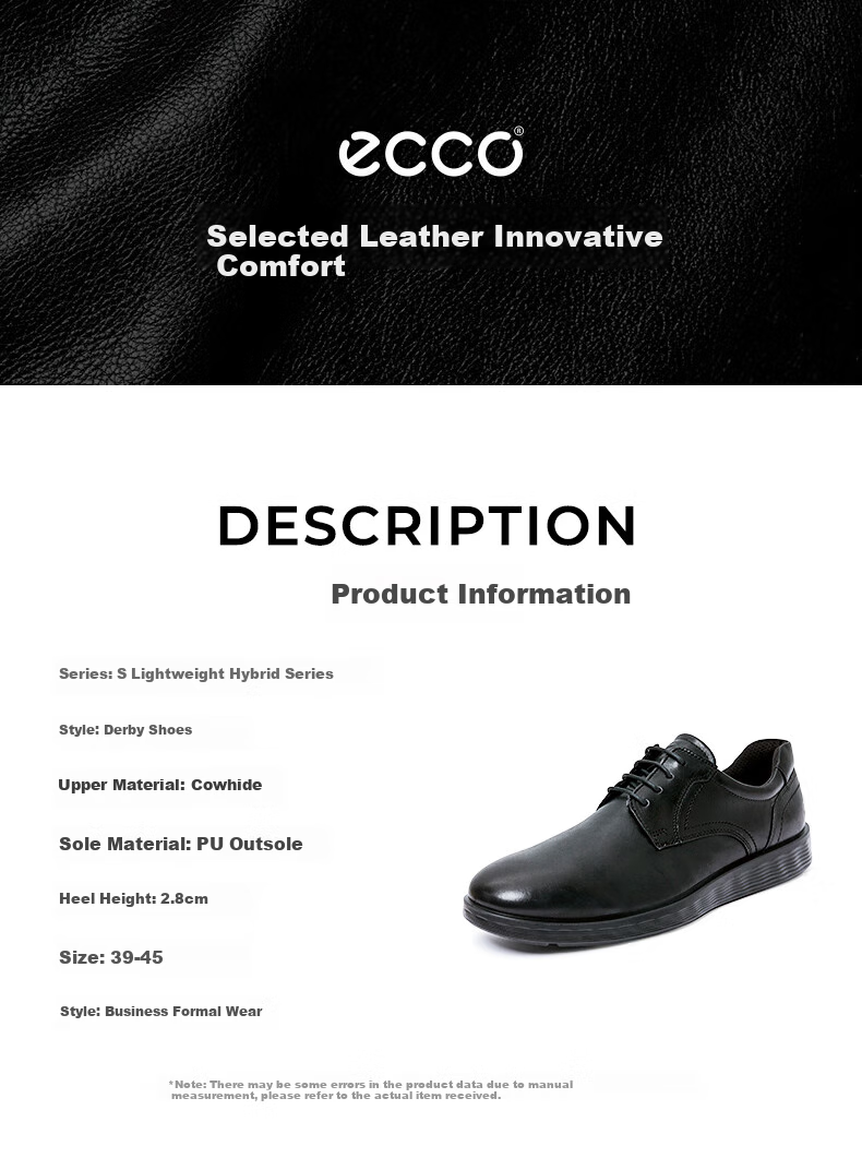 ECCO Men's Business Derby Shoes Soft Sole Lightweight Mixed 520304 Size 39 1