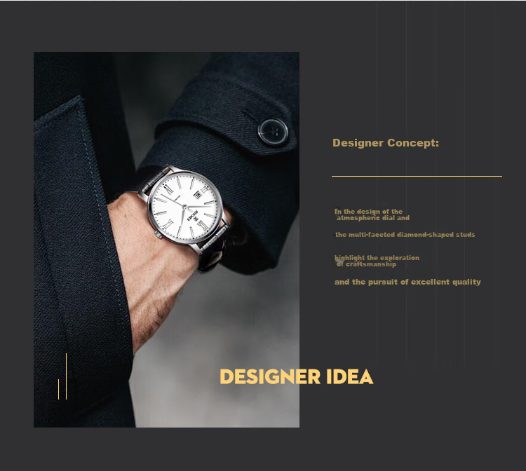 EBOHR Men's Watch, Master Series, Simple White Leather Strap Quartz Men's Watch, Birthday Mid-Autumn Festival Gift, 36000234 2