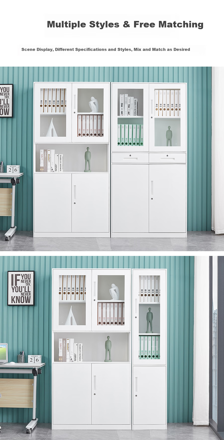 Ermai Filing Cabinet Storage Locker Office Organizer with Lock, Document Cabinet, Pure White Color, Narrow Edge Single Door Cabinet 3