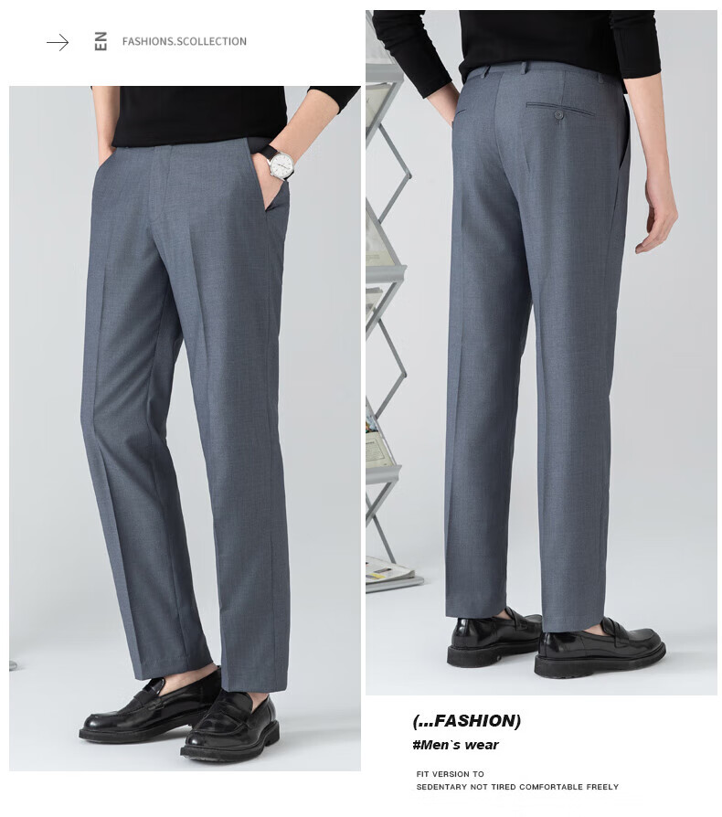 Romon Men's Summer Business Casual Wrinkle-Resistant Non-Iron Straight Fit Dress Pants Dark Gray 32 4