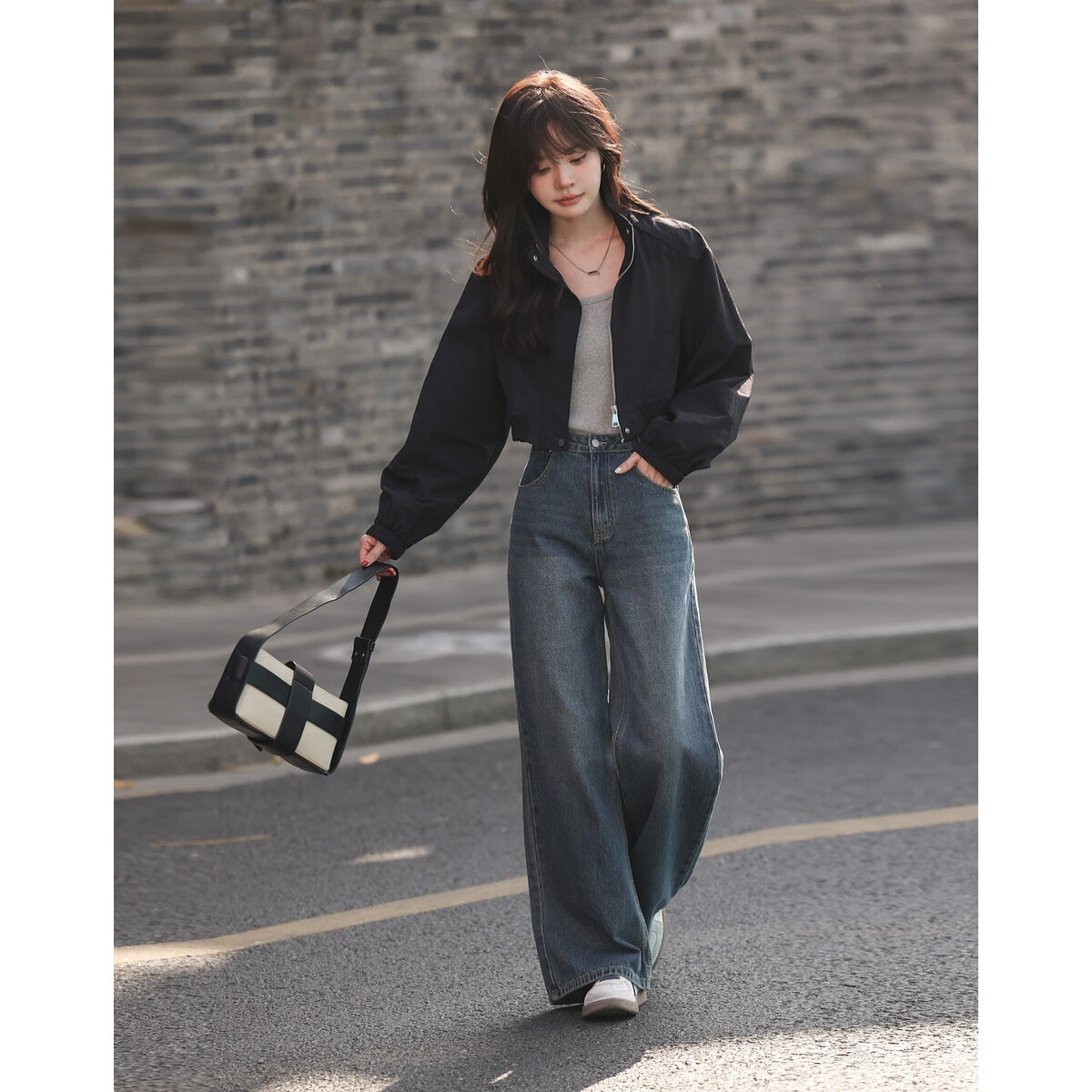 MT [Urban Style] Spring Street Style Stand Collar Casual Lightweight Zip-Up Loose Short Petite Women's Jacket