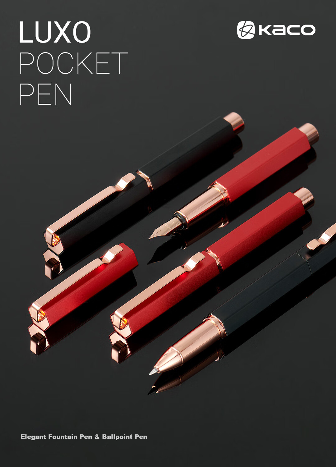 KACO Elegant Pocket Fountain Pen Set for Students And Adults, Calligraphy Practice, Business Gift, Graduation Present for Middle And High School Students, Birthday Gift for Men And Women, Graduation Gift - Black Handle 1