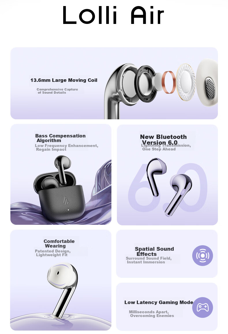 EDIFIER New Product Lolli Air True Wireless Bluetooth Earphones, Spatial Audio, Translation Headphones, Translation Device, Compatible with Apple Huawei Xiaomi Phones, Ice Purple, Graduation Gift 2
