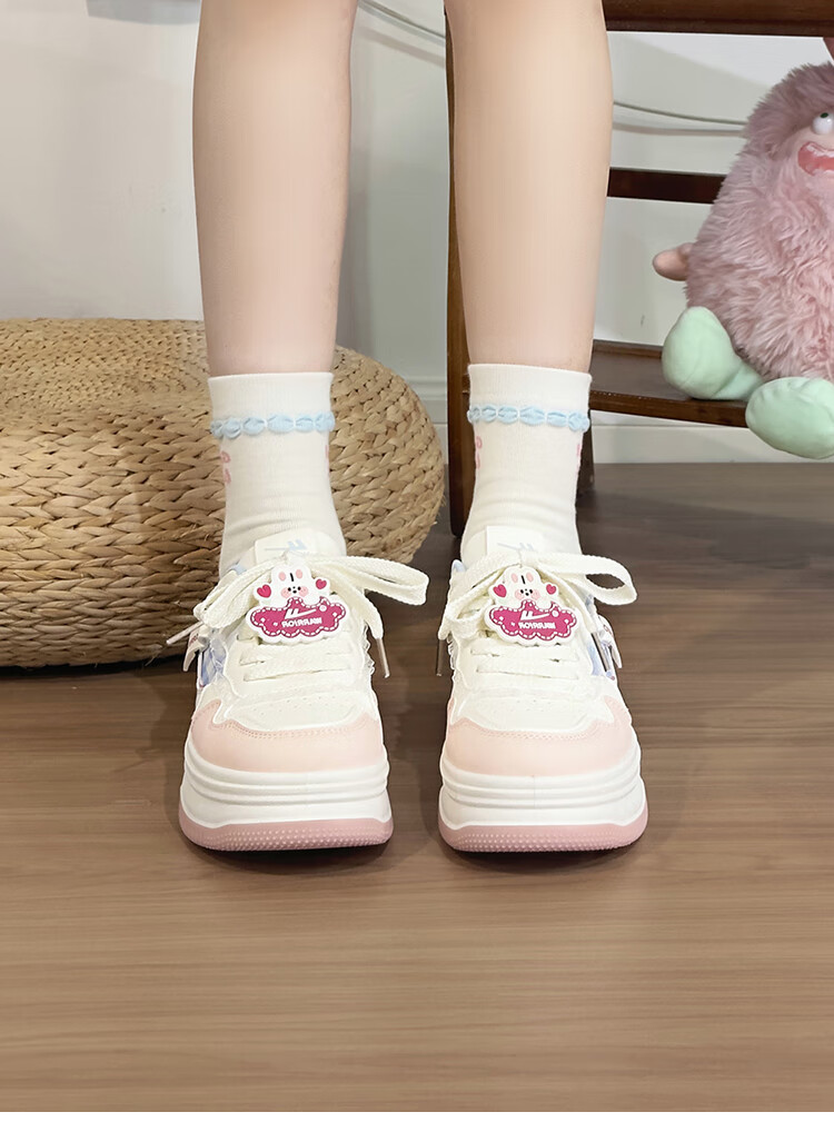 Huili Blue And Pink Sweet Girl Sneakers for Women, New Fashion Versatile Student Platform Korean-Style Casual Shoes, Black And Pink, Size 35 5