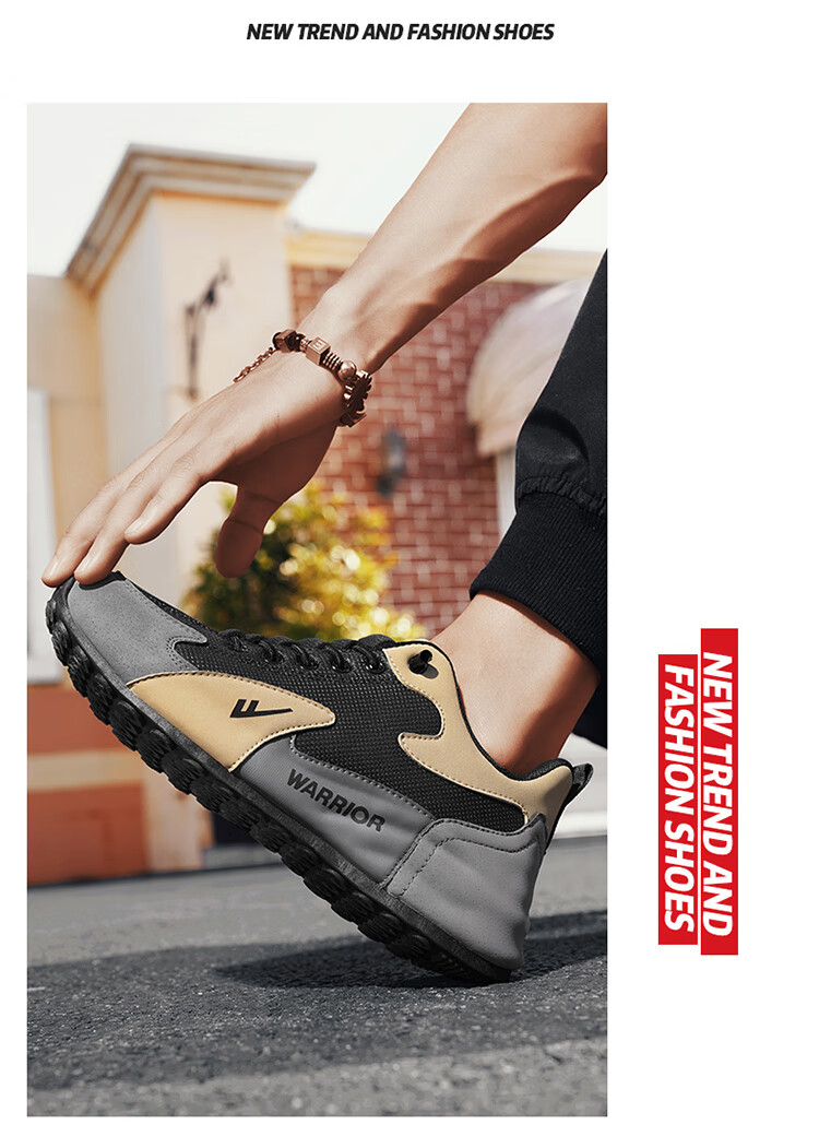 Warrior Men's Summer Casual Slip-On Breathable Sports Sneakers Black/Grey/Khaki Size 39 6