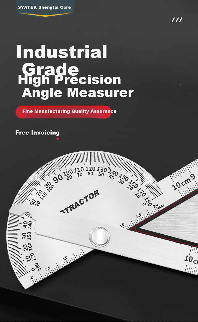 SYNTEK Angle Ruler, High-Precision Protractor, Industrial Angle Ruler, Movable Stainless Steel, Multifunctional Carpenter's Ruler, 90*150mm 1