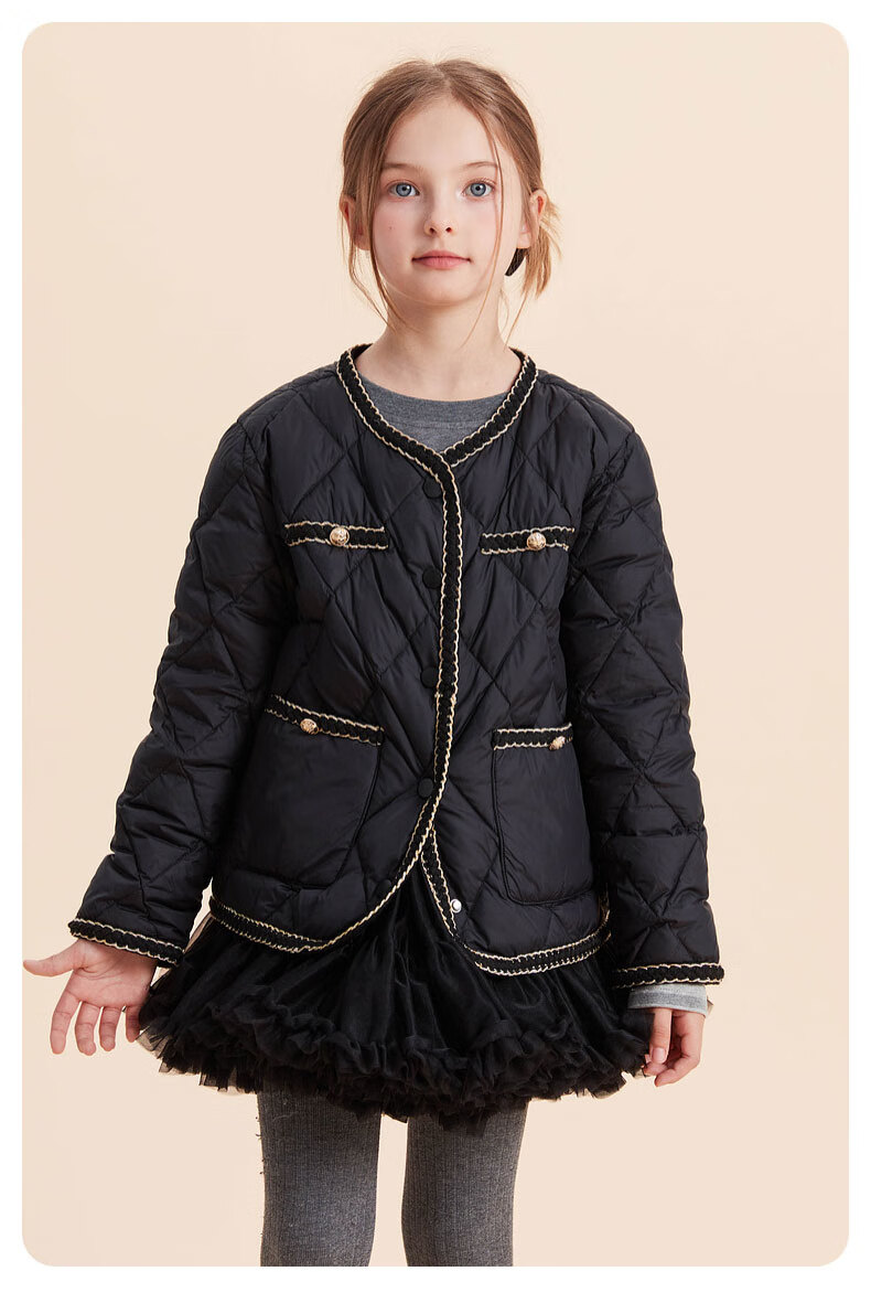 Follow Me Girls Lightweight Down Jacket Winter Fleece Lined Warm Little Girl Short Coat Black 165 5