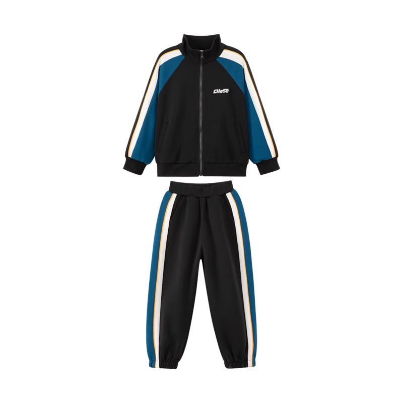 Zuo Xi Boys' Sportswear Set 2025 New Autumn Jacket and Pants Black 120