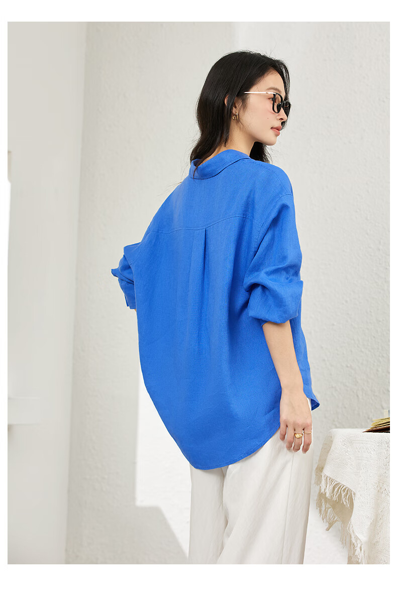 Fansiman Commuter Linen Long Sleeve Shirt Women Autumn New Simple Relaxed Fit Lapel Top Dragon Fruit Red M 8