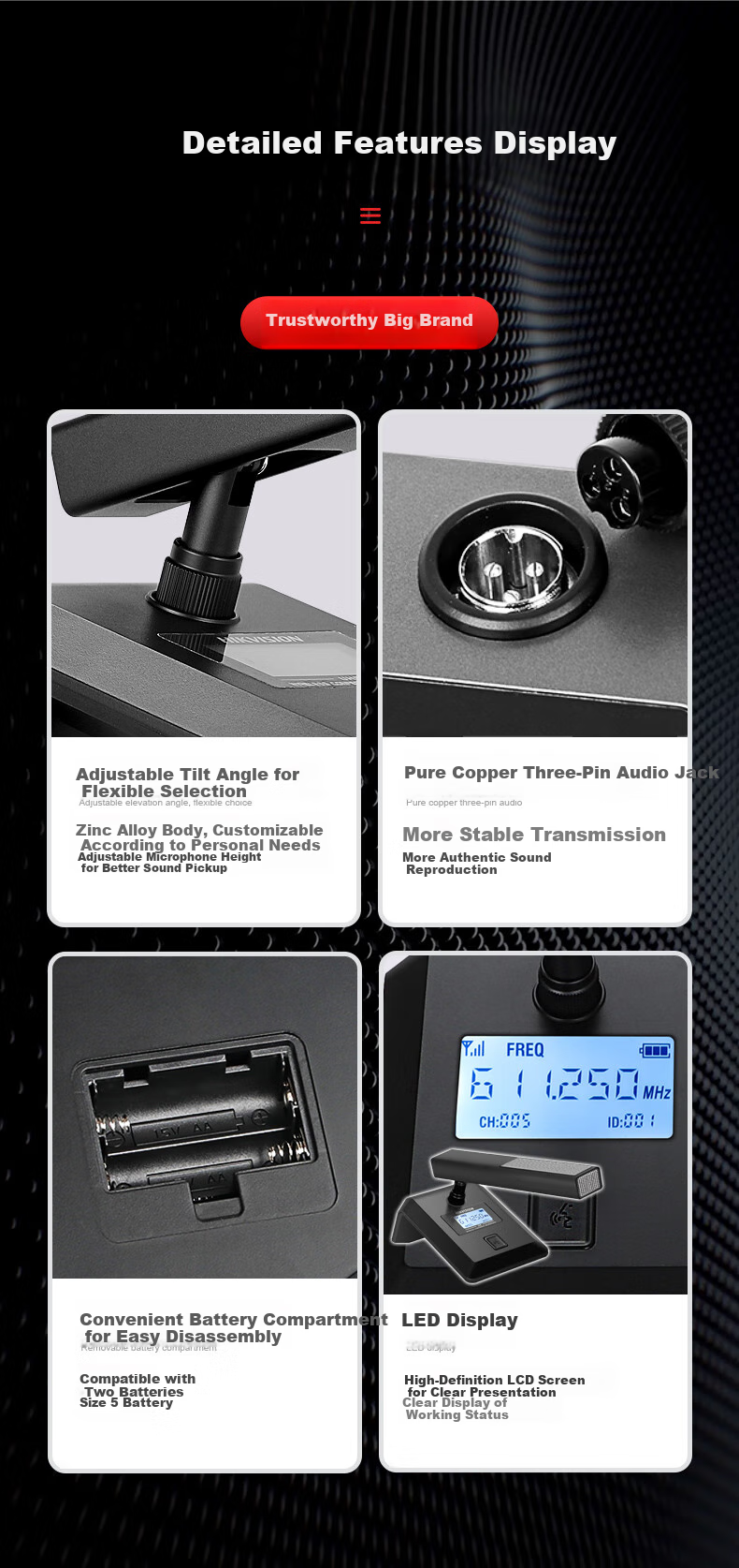 HIKVISION Conference One-To Wireless Microphone, Desktop Short-Boom Square Tube Microphone, Podium UHF High-Fidelity Anti-Interference Automatic Frequency Matching Anti-Howling Speech Training Broadcasting 8