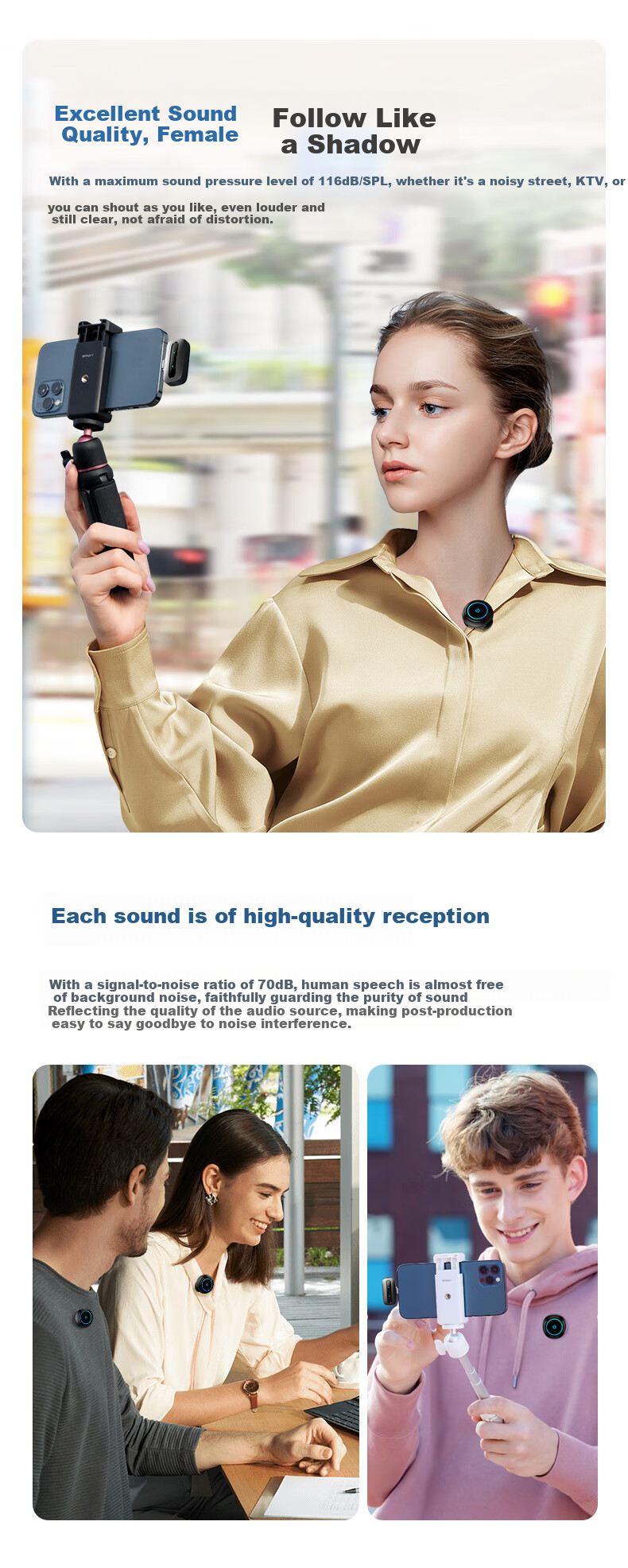Haomuren Wireless Lavalier Microphone M9, Live Streaming Equipment for Streamers, TikTok Karaoke Interview Recording Microphone, Outdoor Professional Noise-Cancelling Mic, Button Microphone for Short Video Vlog 8