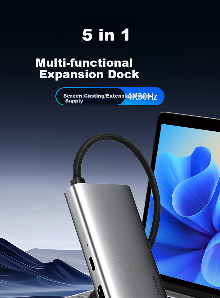 Lenovo Type-C Expansion Dock, USB Hub Splitter, USB Extender Hub, HDMI 4K HD PD 100W Converter, Laptop Expansion Dock BY05-H1 (Metal) 1