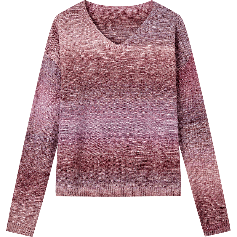 Demana [Tyndall Style] Autumn Artistic Gradient Line V-Neck Drop Shoulder Loose Slimming Knit Sweater for Women