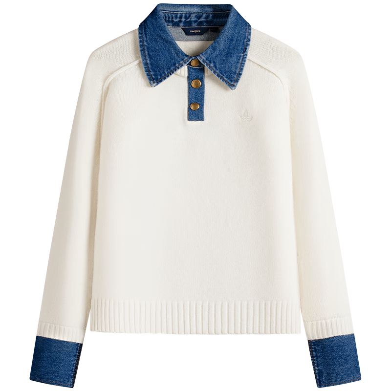 Navigare Italian Small Sailboat 25th Anniversary New Knitwear Women Loose Sweater Denim Patchwork Wool Sweater 2334015502