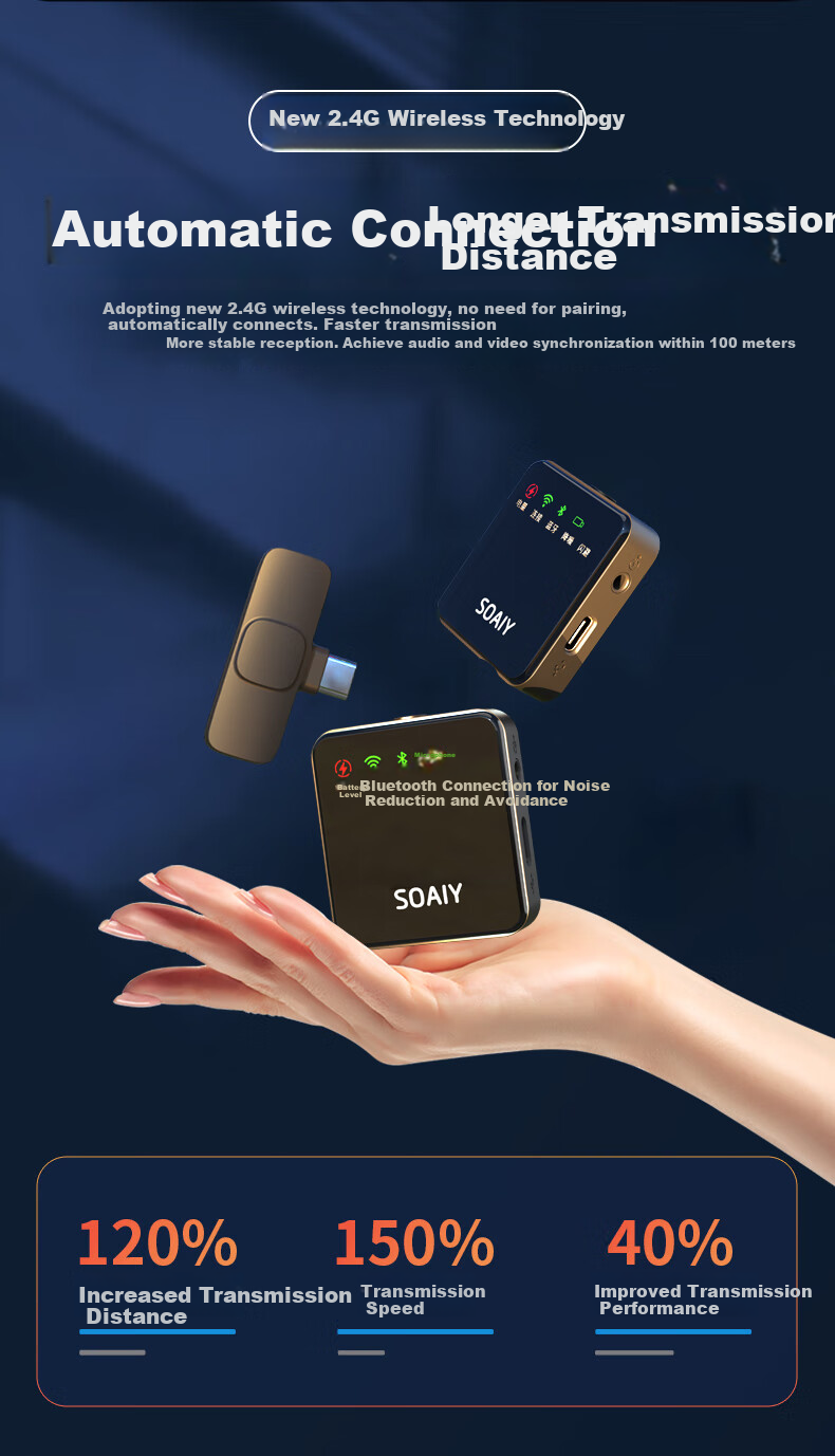 Soaiy Wireless Lavalier Microphone for Live Streaming, Recording Equipment, Short Video, Outdoor TikTok Karaoke, Professional Noise Reduction Portable Wireless Microphone MK52 Dual Channel Android Versio 7