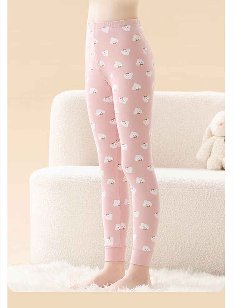 Urban Beauty 【100% Cotton】Children's Thermal Pants 2-Pack Girls' Cotton Fleece Pants Warm Autumn Winter Sleepwear 150 1