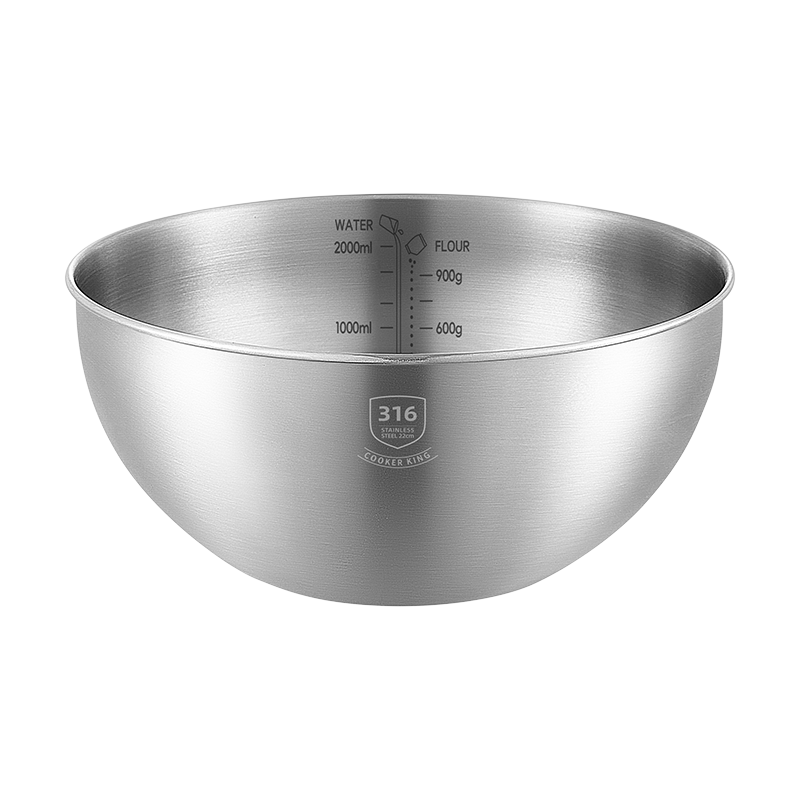 COOKER KING 316 Stainless Steel Thickened Deep Mixing Bowl 22cm Kitchen Vegetable Washing Dough Beating Salad Bowl Household Use
