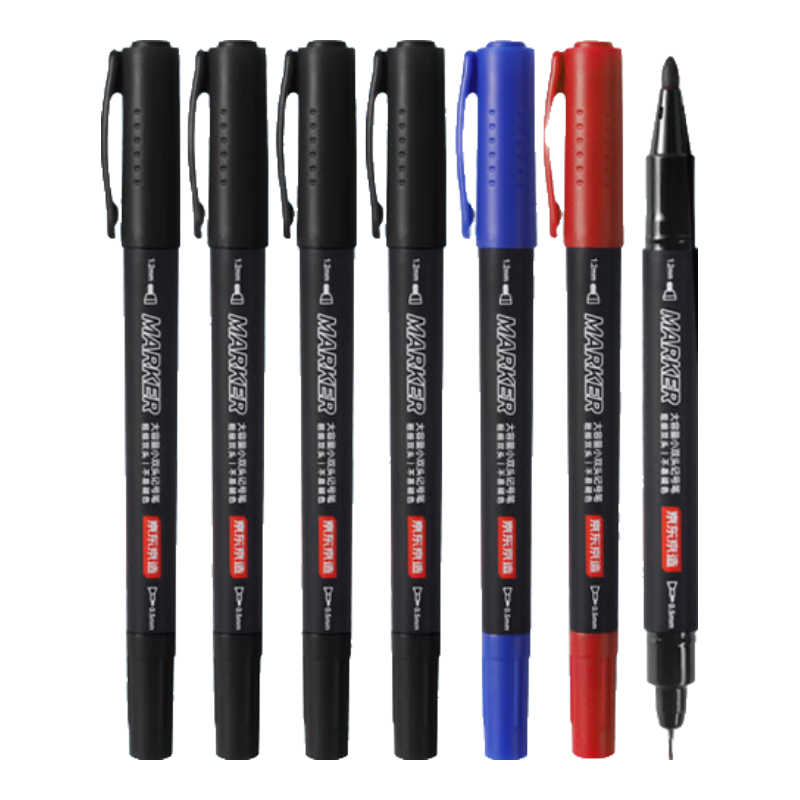 JD Jingzao Large Capacity Small Double-Ended Marker Pen Office Quick-Dry Waterproof Oil-Based Pen Children's Art Liner Marker Pen Assorted Colors (8 Black + 2 Blue + 2 Red) 12-Pack