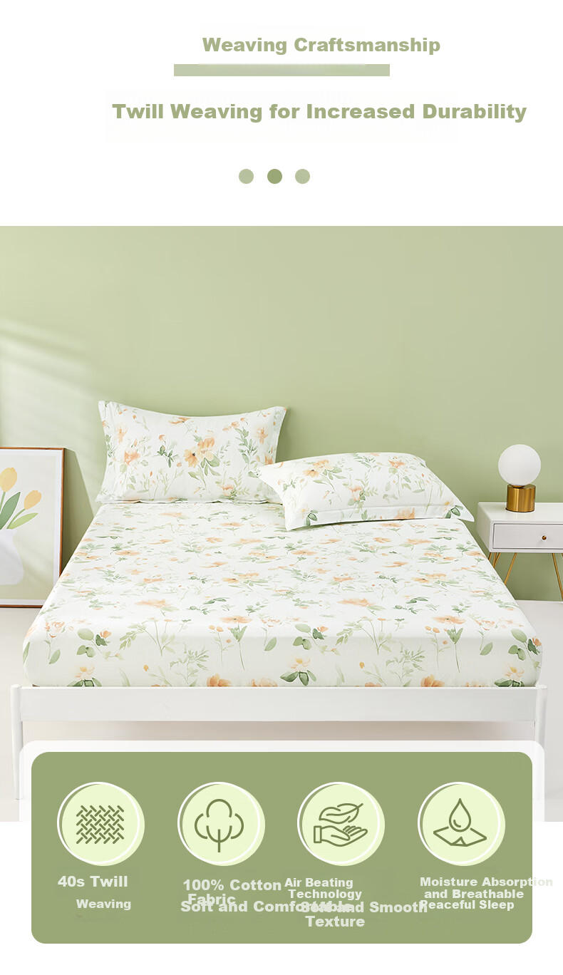 BEYOND Home Textiles Pure Cotton Fitted Sheet with Printed Pattern, Single Piece Set, Huayi 180*200cm, Jiaju Gua 4