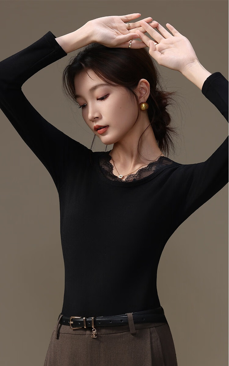 MiiOW Turtleneck Lace Base Shirt Down Feather Lace 2025 New Autumn Winter Fashion Plus Size Inner Outer Wear Top 1