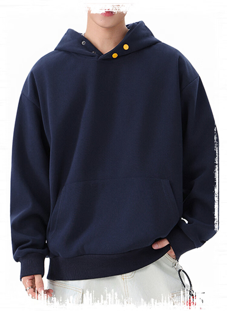 IZEXX American Style Button Hoodie Men Heavyweight Loose Solid Color High Street Sweatshirt Jacket ZQ20 White Flower Gray L 2