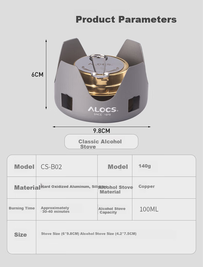 ALOCS Outdoor Camping Alcohol Stove, Portable Solid-Liquid Alcohol Burner Head, Self-Driving Tour Picnic Stove 10
