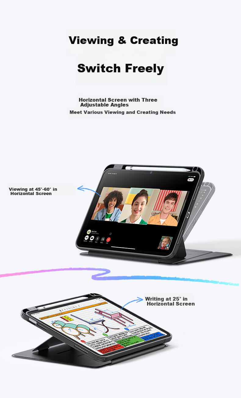 ESR Case for IPad Air 8/7/6/5/4, 11-Inch 2026/25 [Dual-Use Landscape And Portrait, Multi-Angle] M4/3 Apple Tablet 10.9 Full Protection Shockproof Black 2