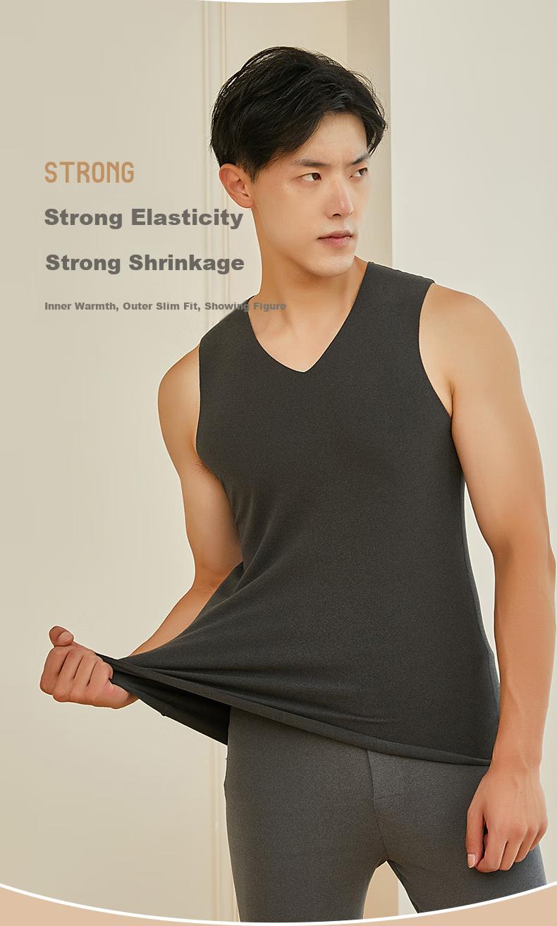 LangSha Seamless Thermal Vest Men Autumn Winter Invisible V-Neck Slim Fit Sleeveless Undershirt 8