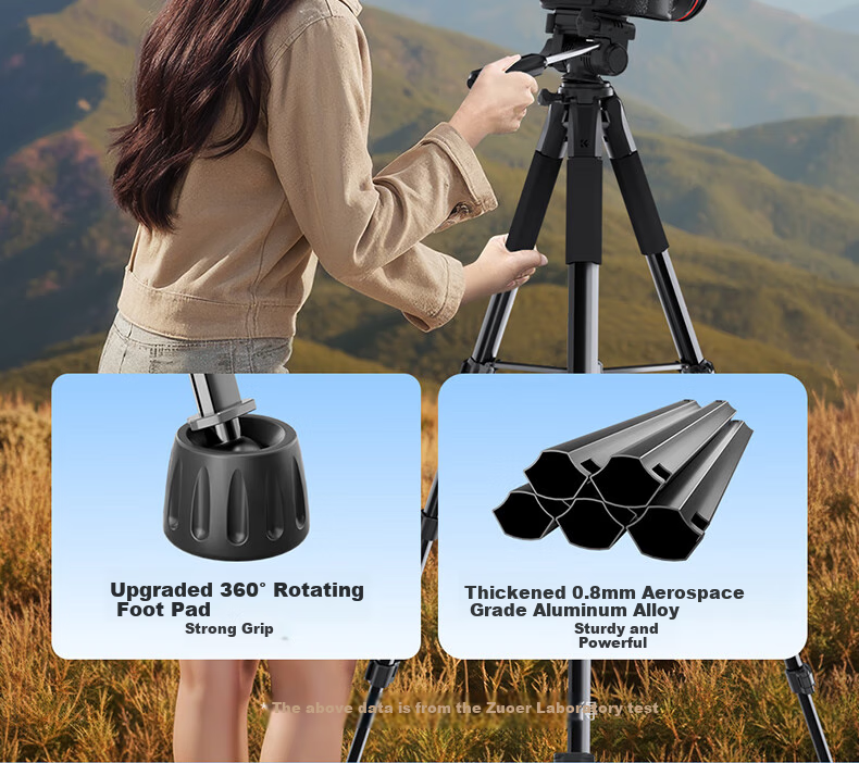 Zhuoer KF126 Camera Tripod, Live Streaming Stand, Tripod, Phone Mount, Multifunctional Photography, Mirrorless Camera Shooting, Suitable for Canon, Sony, Fuji, Nikon, Floor-Standing Portable Outdoor 6