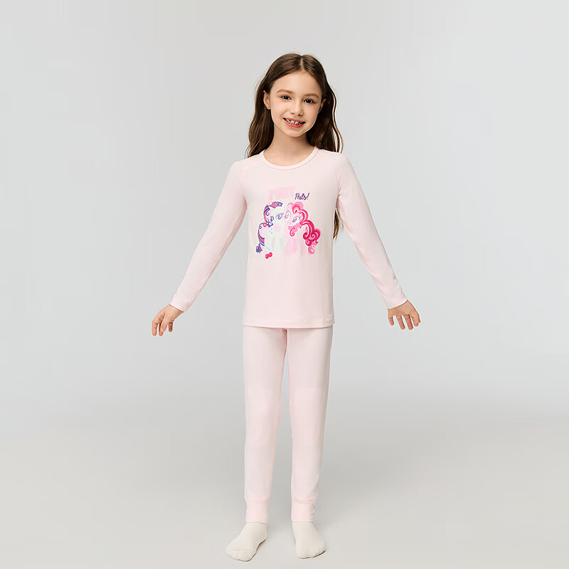 AIMER KIDS Little Heater [Medium Warm] Thermal Underwear Set Antibacterial Anti-Mite My Little Pony IP Autumn Shirt and Pants Pink 160