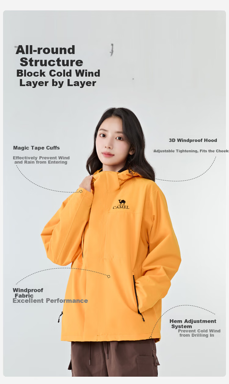 CAMEL Outdoor Jacket Three-In for Men And Women, 2025 Windproof And Rainproof Hiking Mountaineering Coat A35CA45253 XS 5