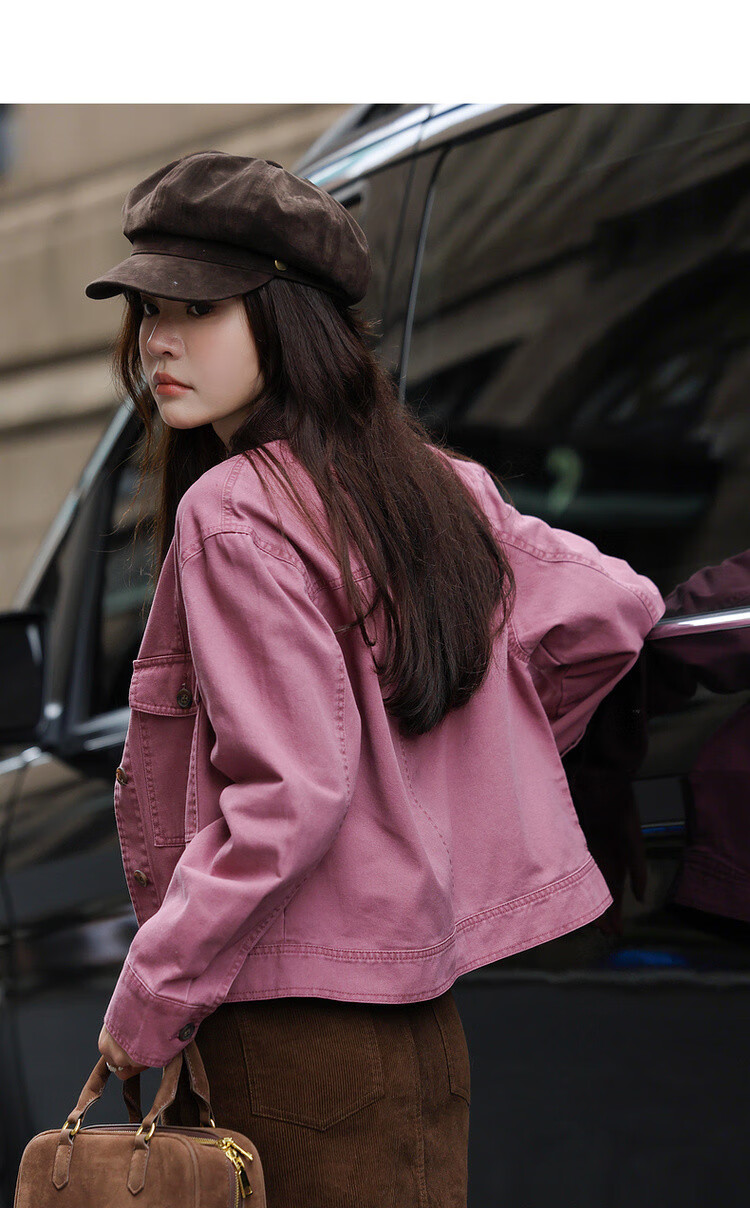 Mt Rose Wild Autumn American Vintage Cotton Color-Block Lapel Loose Short Women's Denim Jacket 3