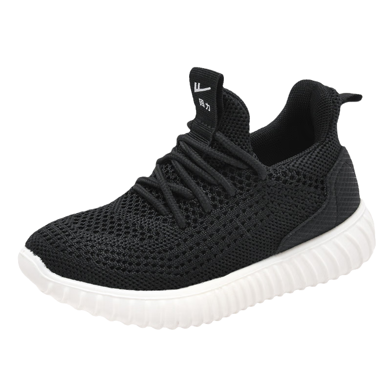 Warrior Kids Flyknit Sports Shoes Breathable Casual Mesh Shoes for Boys and Girls WZJS0062 Black Size 31