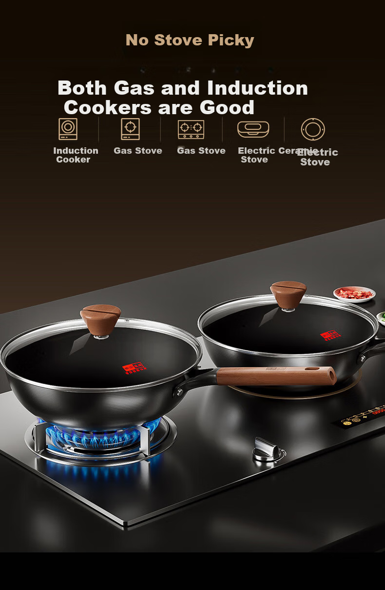Zhongkang Large Belly Pot [Douyin Trend], Iron Wok Deep Nitrogen Non-Coated Preheated Small Iron Pot, Suitable for Gas And Open Flame, 28cm 11