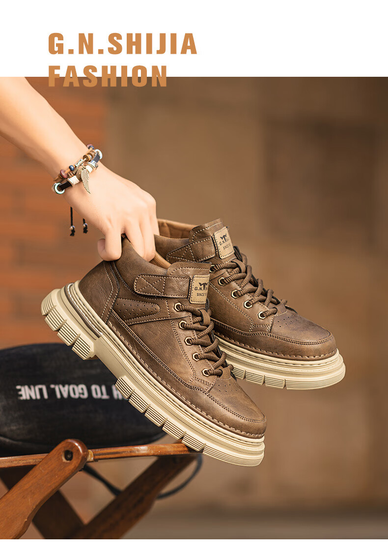 Bull Family Men's Autumn Winter New British Fashion Martin Boots Retro Versatile Work Boots Thick Sole Durable Shoes for Men 10