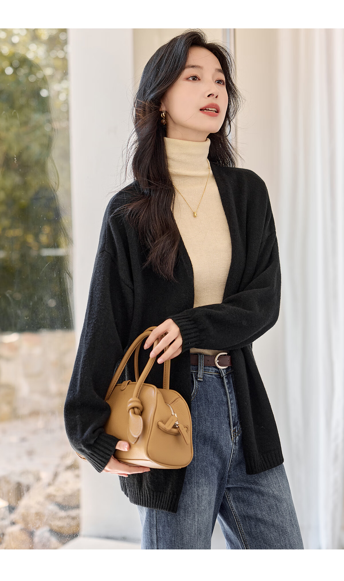 Chushen Autumn Winter Women's Knitted Cardigan Fashion V-Neck Classic Solid Color Versatile Knit Sweater S54Z068 6