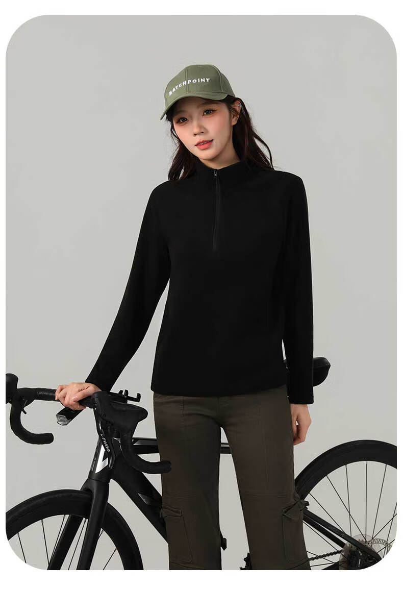 LangSha Unisex Fleece Pullover Half-Zip Stand Collar Windproof Polar Fleece Long Sleeve Base Layer 9