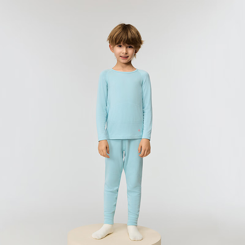 AIMER KIDS Little Heater [Double Warmth] Moisture-Absorbing Thermal Underwear Boys Double-Layer Knee Pads Autumn Blue Long Pants Size 150