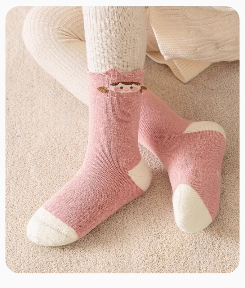 Mianqixiong Girls' Thickened Winter Cotton Terry Socks Kids Autumn and Winter Warm Cotton Socks H037 Thickened Size 8-12 12