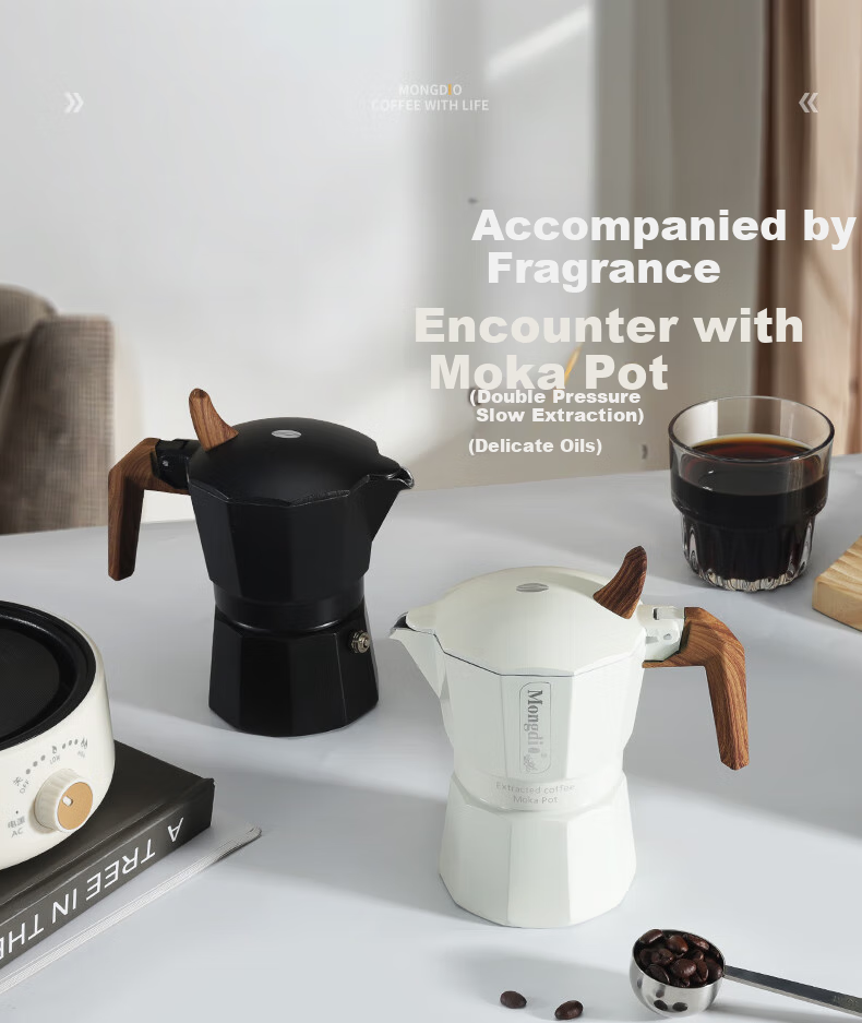 Mongdio Moka Pot with Dual Valves, High-Pressure Pour-Over Coffee Maker, Home Italian Espresso Machine, Black, 90ml for Two Servings 1