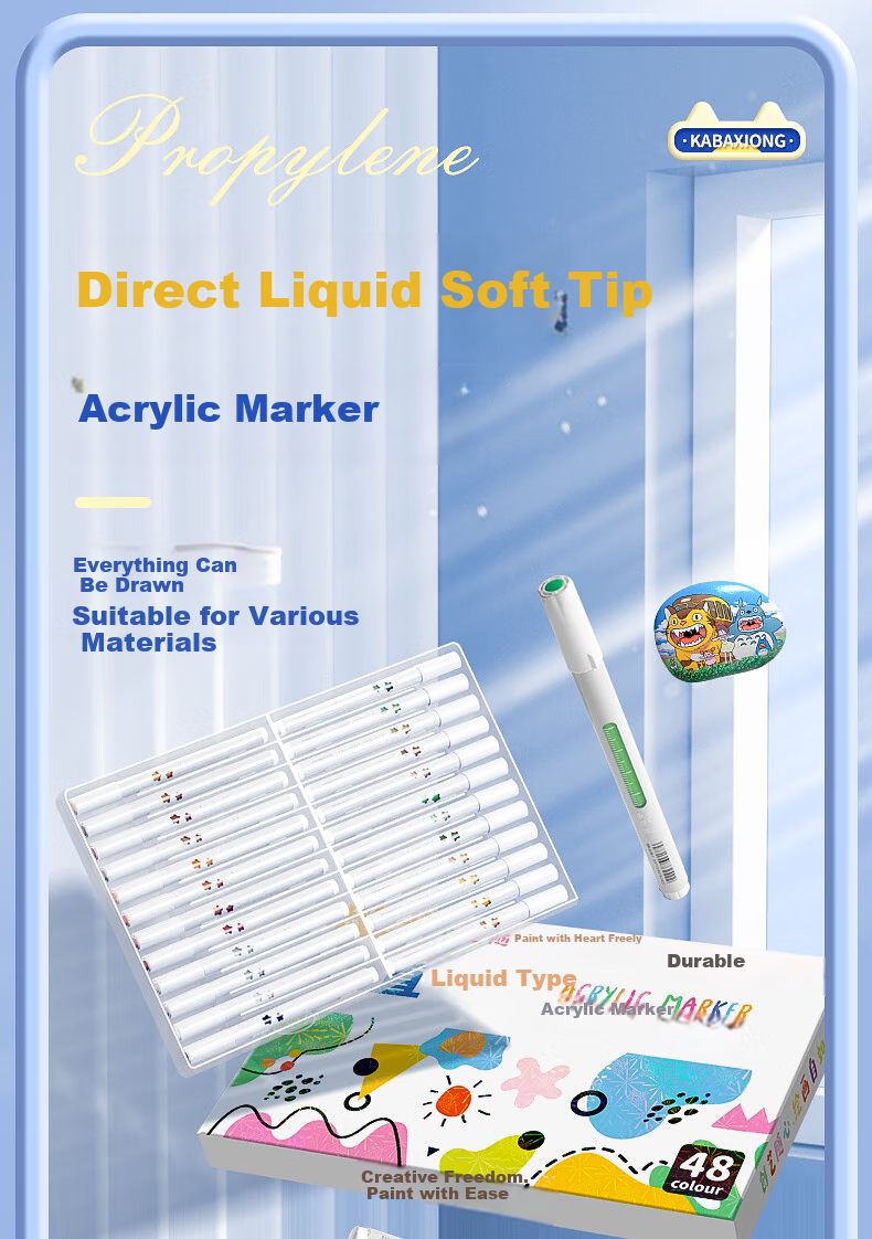 Kabaxiong Acrylic Markers, 36 Colors, Soft Tip, Direct Liquid, Stackable, Waterproof, Student Art Drawing Tools, Art Students' Hand-Drawn Watercolor Pens 1